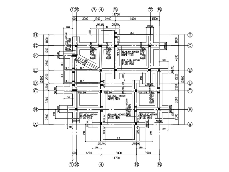 二层框架结构 别墅建筑结构 施工图