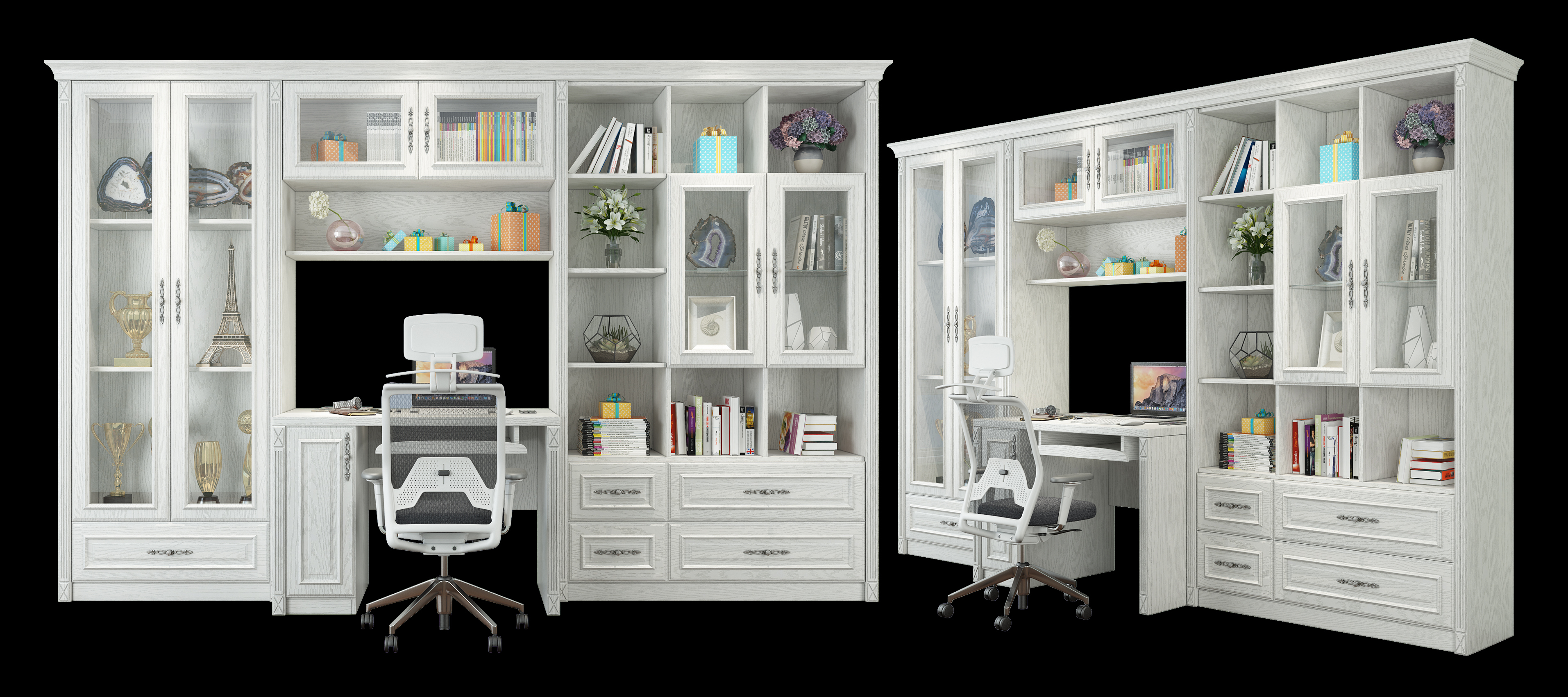 简欧定制书柜书桌组合3d模型