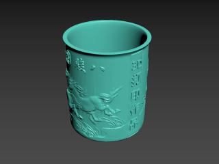 八骏图浮雕笔筒3d打印模型【ID:170345130】