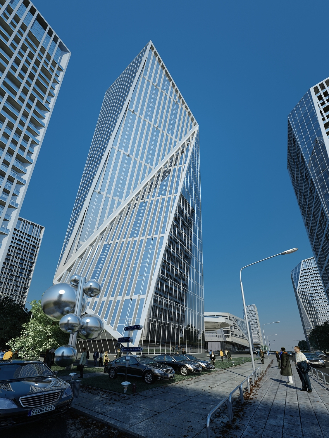 建筑场景 写字楼 商业街 商业楼 商业中心室外效果图 建筑效果图3d