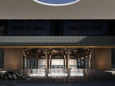 新中式书院公共空间设计效果图【ID:1231468586】