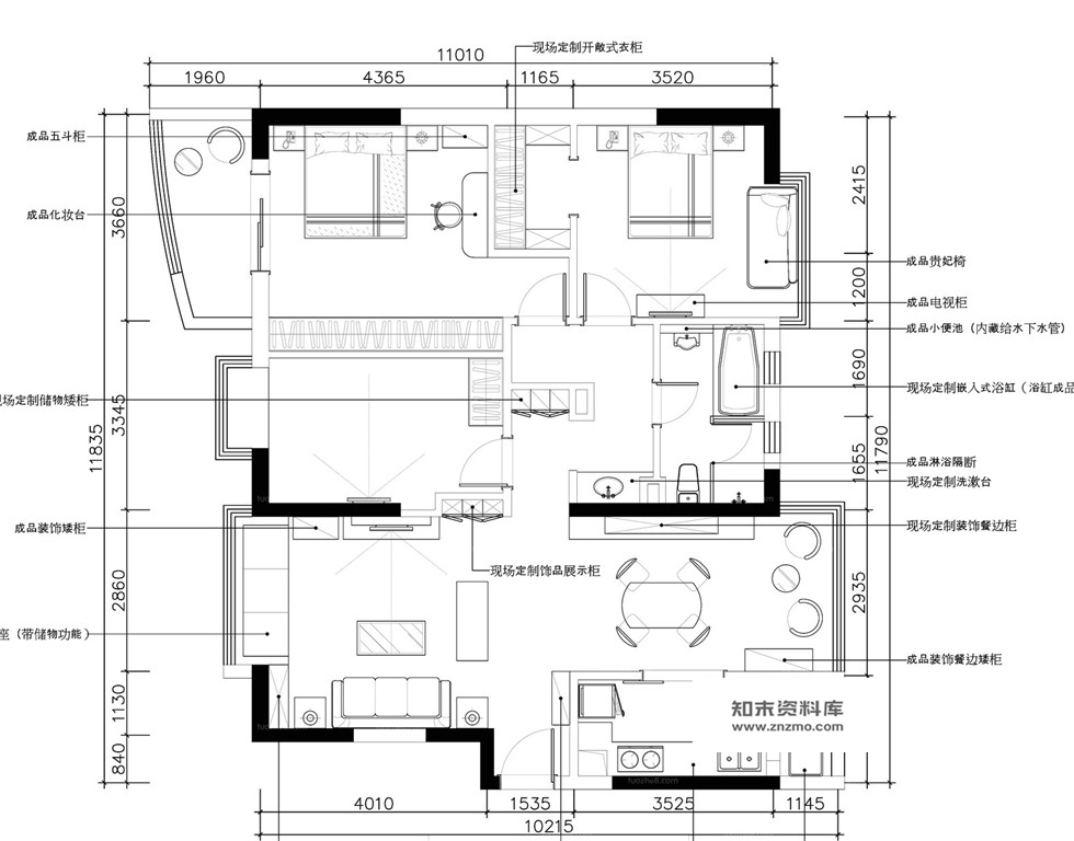 新中式风格130平方3房2厅室内装修施工图含实景 别墅