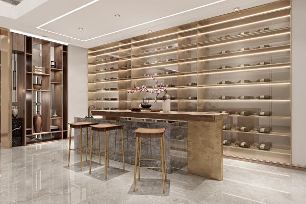 新中式清吧 水吧台 酒吧台 酒柜3d模型