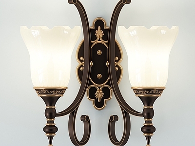 美式雕花复古吊灯壁灯多头灯组合3d模型