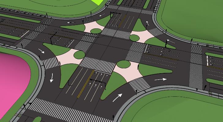 红绿灯渠化岛交通标志标线健全的十字路口护坡山地湖泊衣物 电吉他