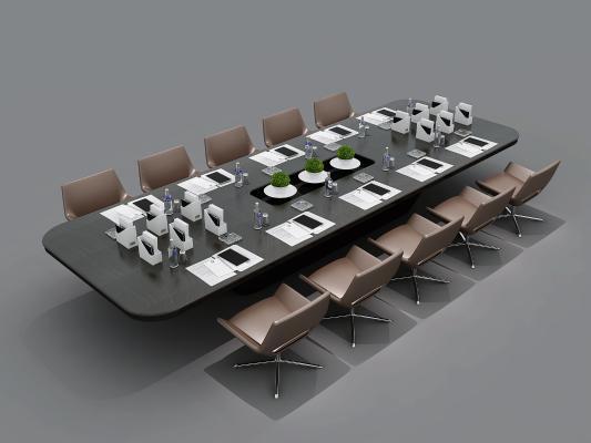 现代会议桌 会议桌椅组合 现代会议桌椅 办公桌椅组合 文件夹笔记摆件