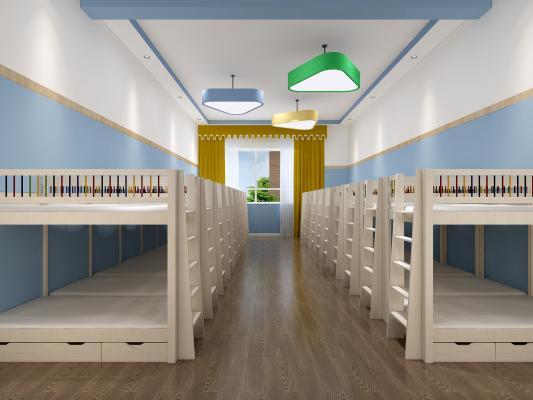 现代幼儿园宿舍 高低床 上下铺 吊灯3d模型