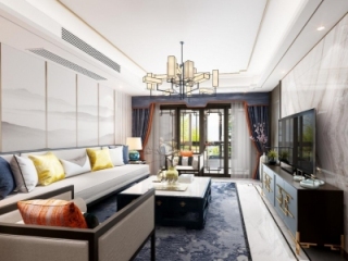 中式客厅餐厅全景3d模型【ID:131219170】