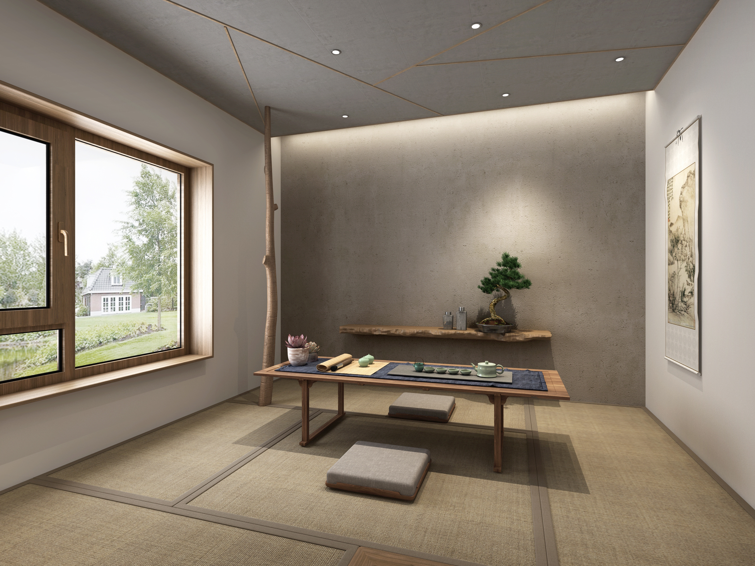 北欧茶室 茶桌 条案 榻榻米茶室3d模型