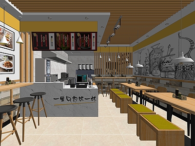 现代快餐厅 酸辣粉店 门头 吧台 小吃店【id:1100454901】