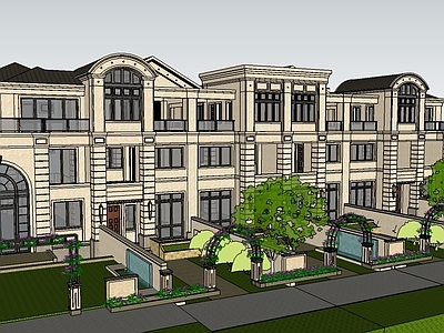 四拼别墅南入户滨水su模型【id:233132695】_知末su模型网
