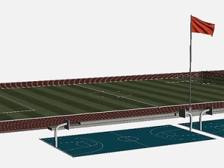 体育小品，篮球场，足球场，网球场，升旗台，国旗，学校场地，跑道CG模型【ID:168781118】