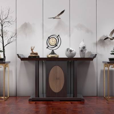 中式端景条案雕塑花瓶时钟花架盆景挂件墙饰组合3d模型3d模型