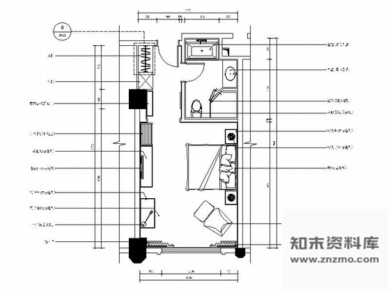 施工图广东高档酒店美式风格客房单人间样板房CAD施工图