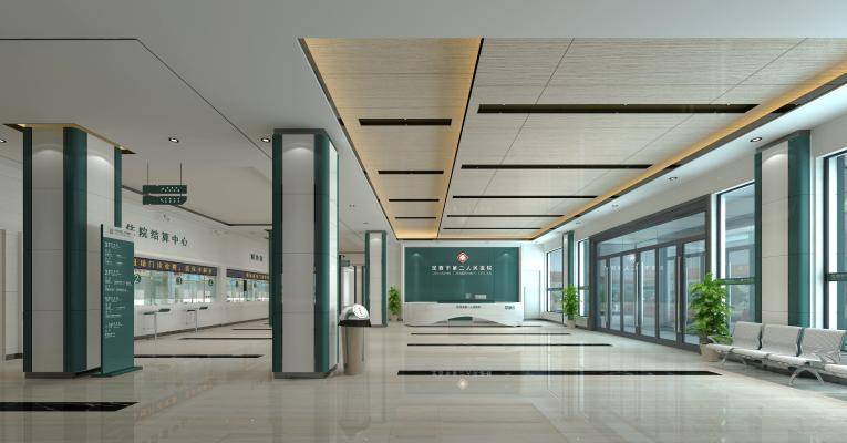 现代医院 门诊大堂 大厅接待 背景墙3d模型
