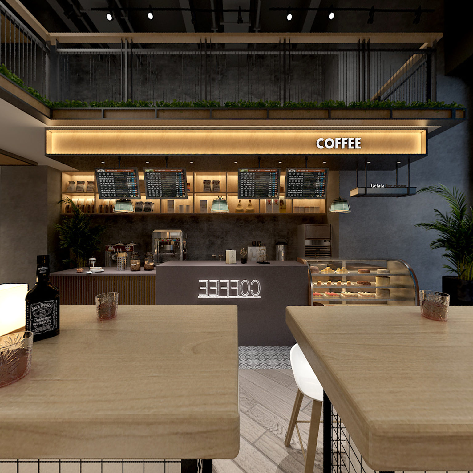 全景咖啡店桌椅吧台3d模型