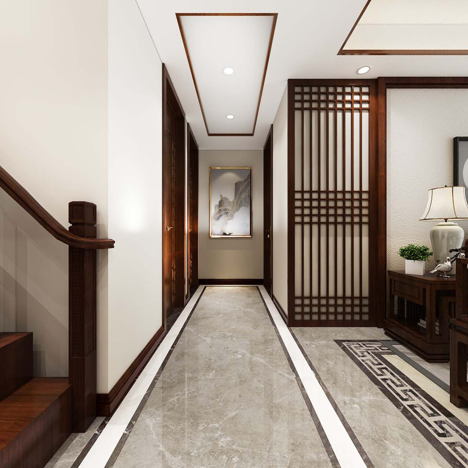 全景中式客餐厅3d全景模型3d模型