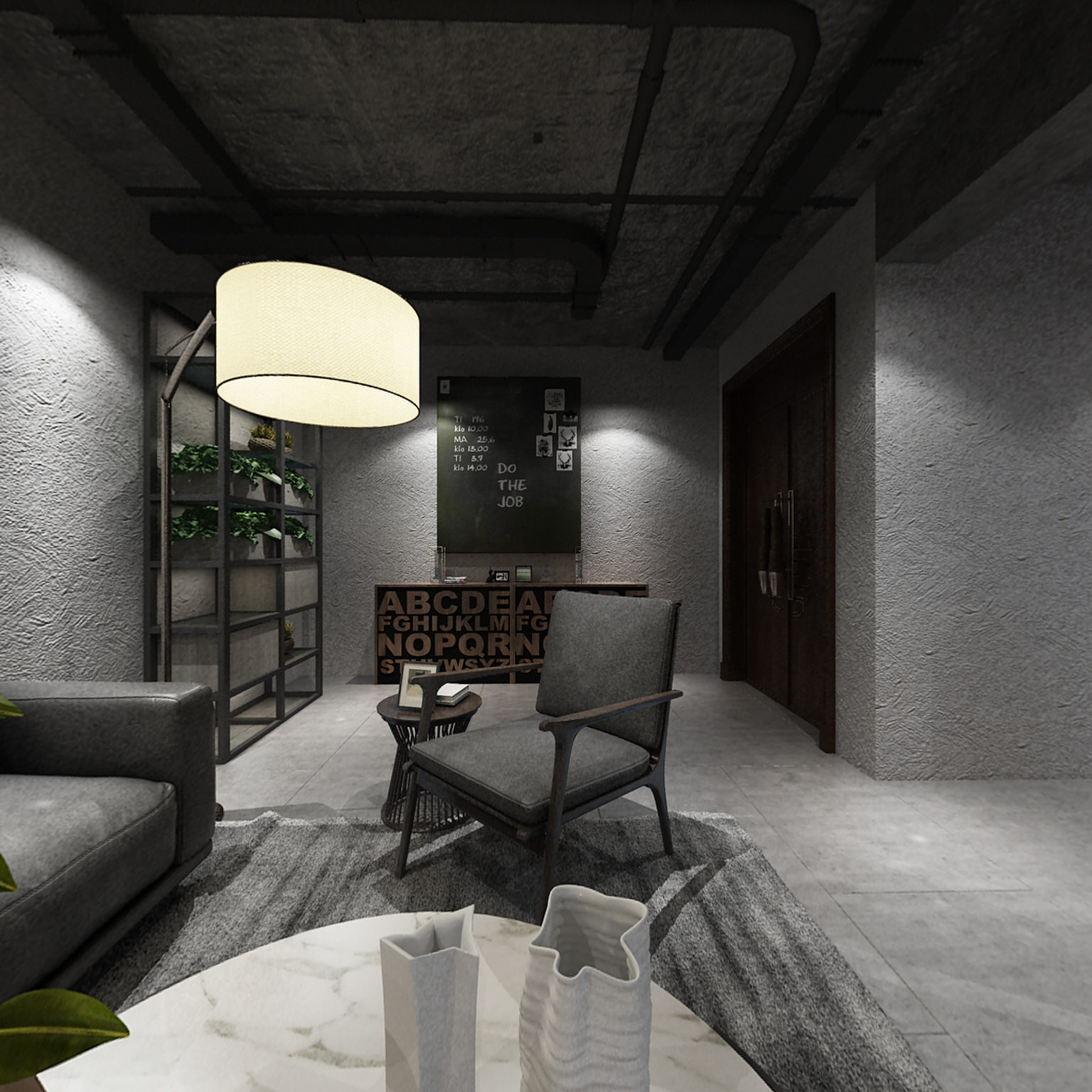 全景工业风地下室别墅3d模型