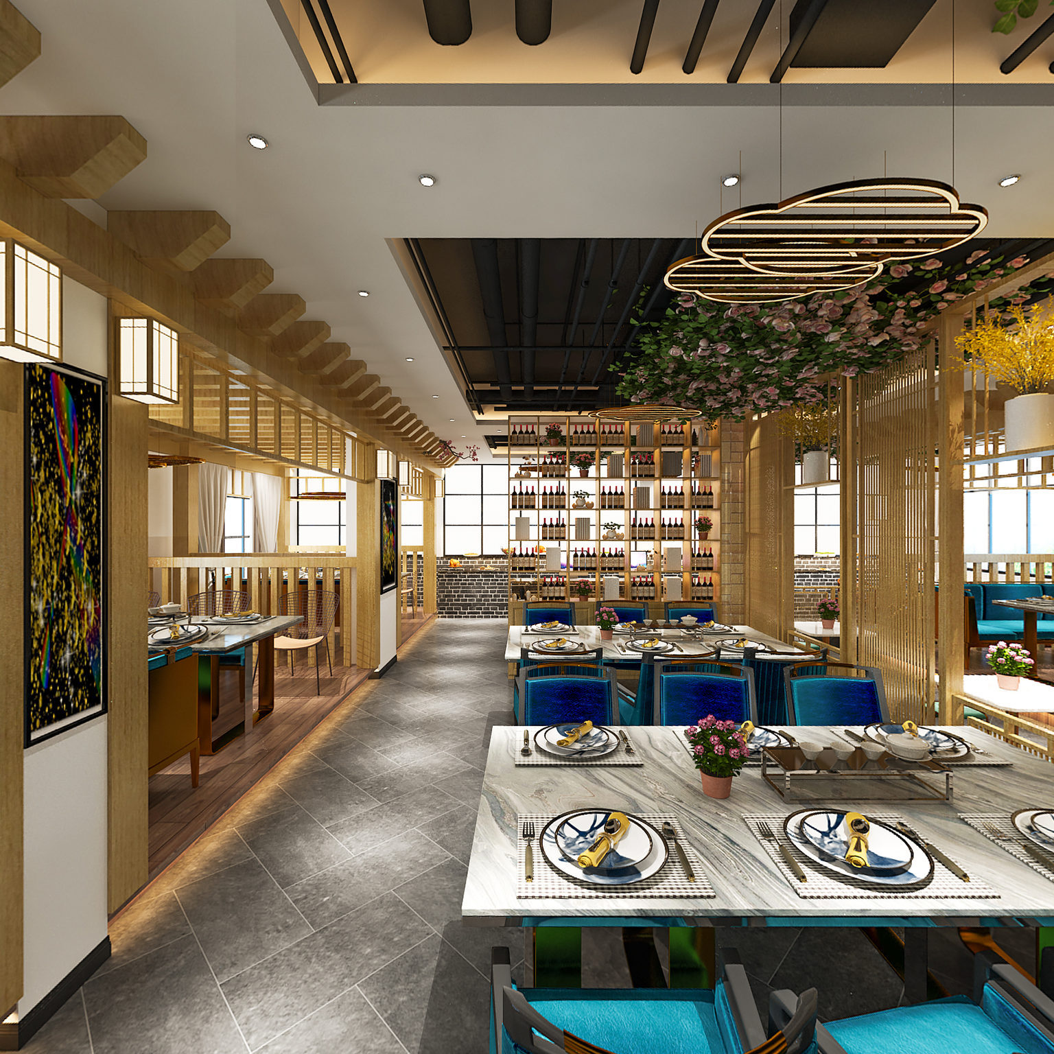 日式餐饮空间全景模型_全景餐饮空间3d模型效果图大全【知末网全景】