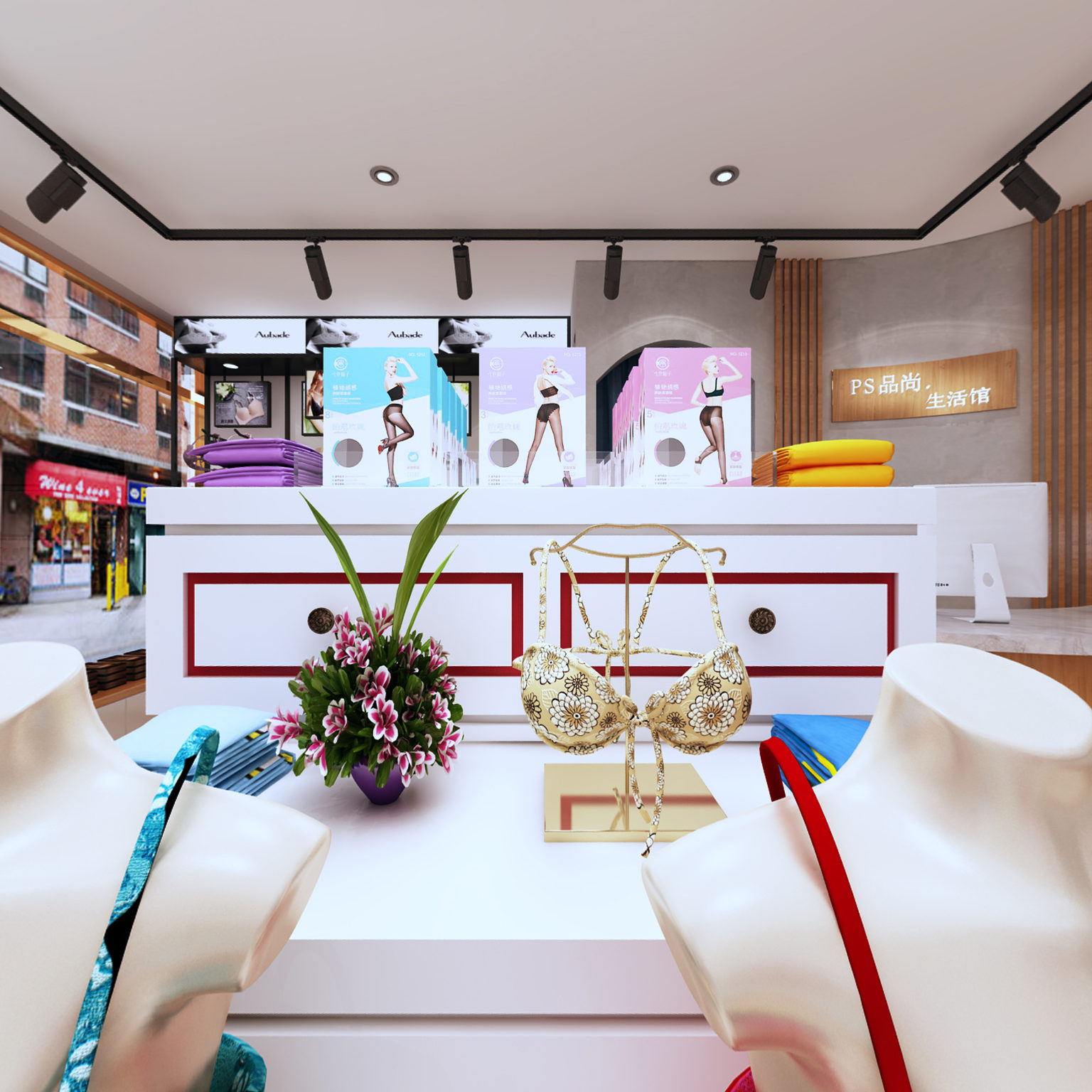全景现代时尚内衣店 内衣 袜子 柜子3d模型