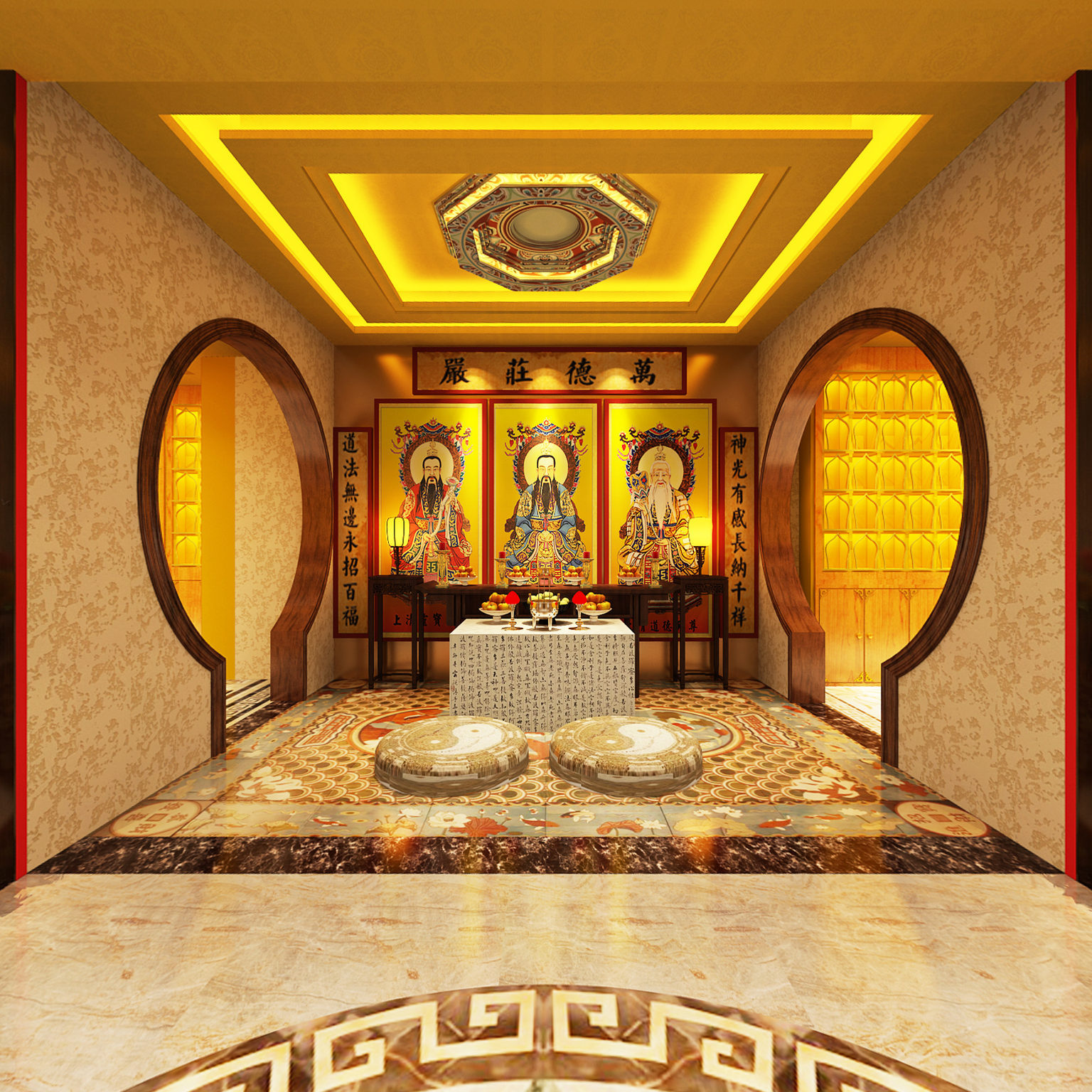 全景中式道观 沙发茶几3d模型