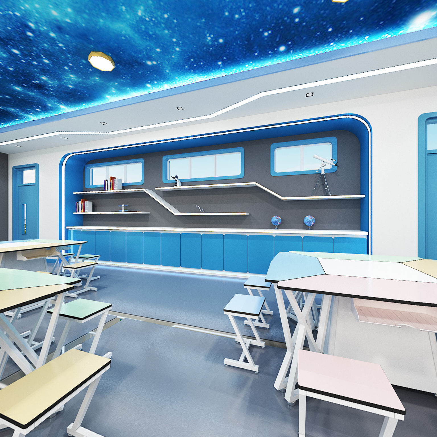 全景现代幼儿园教室 学校活动室 科学教室3d模型