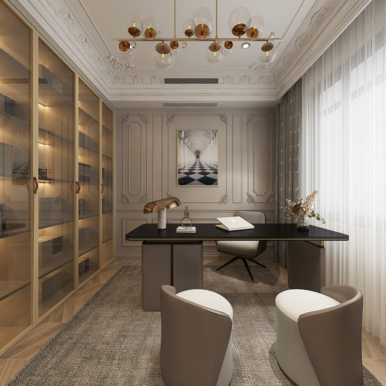 全景法式轻奢书房3d模型