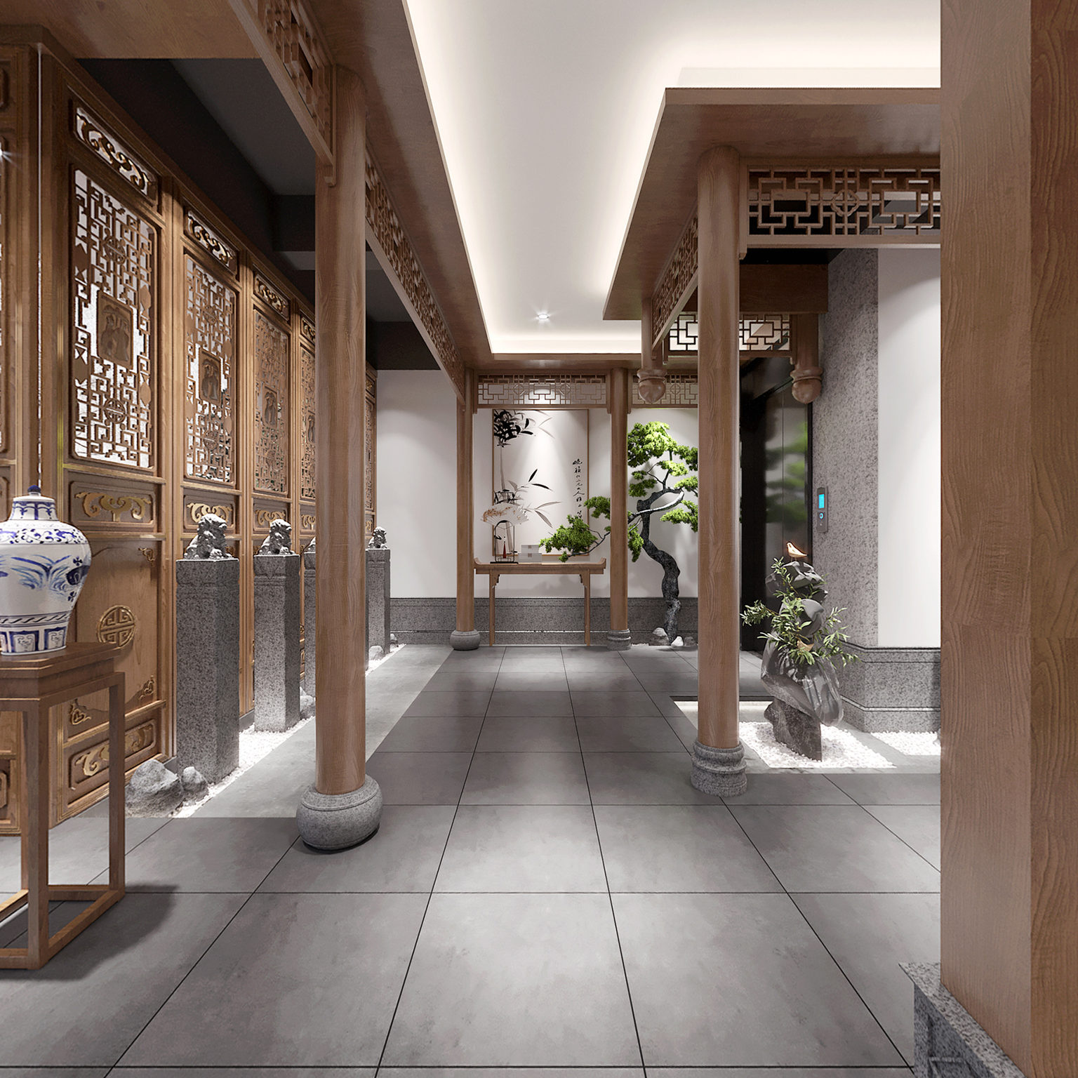 全景中式家具展厅 实木沙发 红木家具3d模型