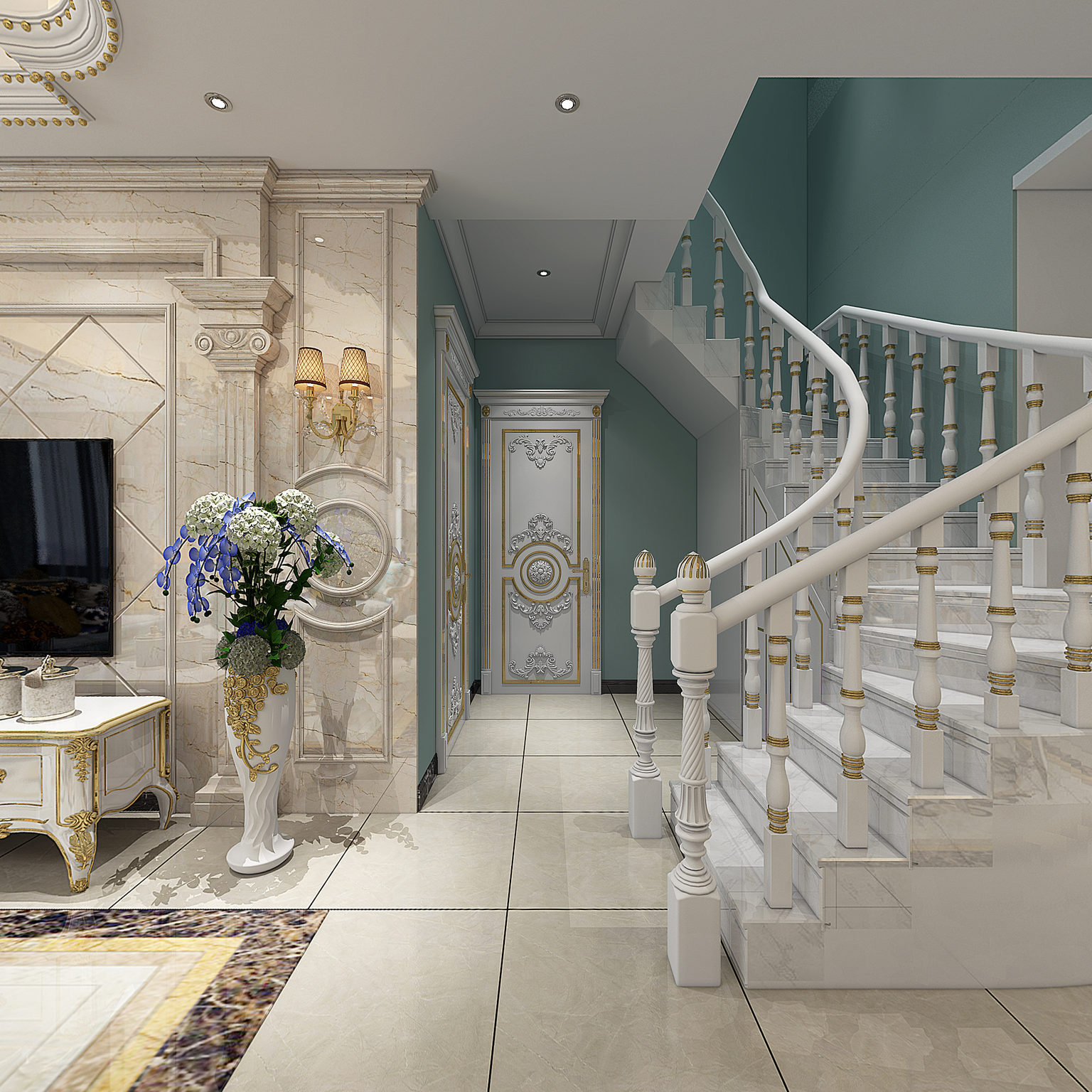 全景法式复式客餐厅3d模型