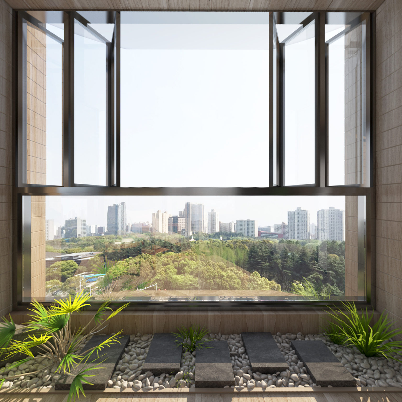 全景现代阳台 休闲椅 窗户3d模型