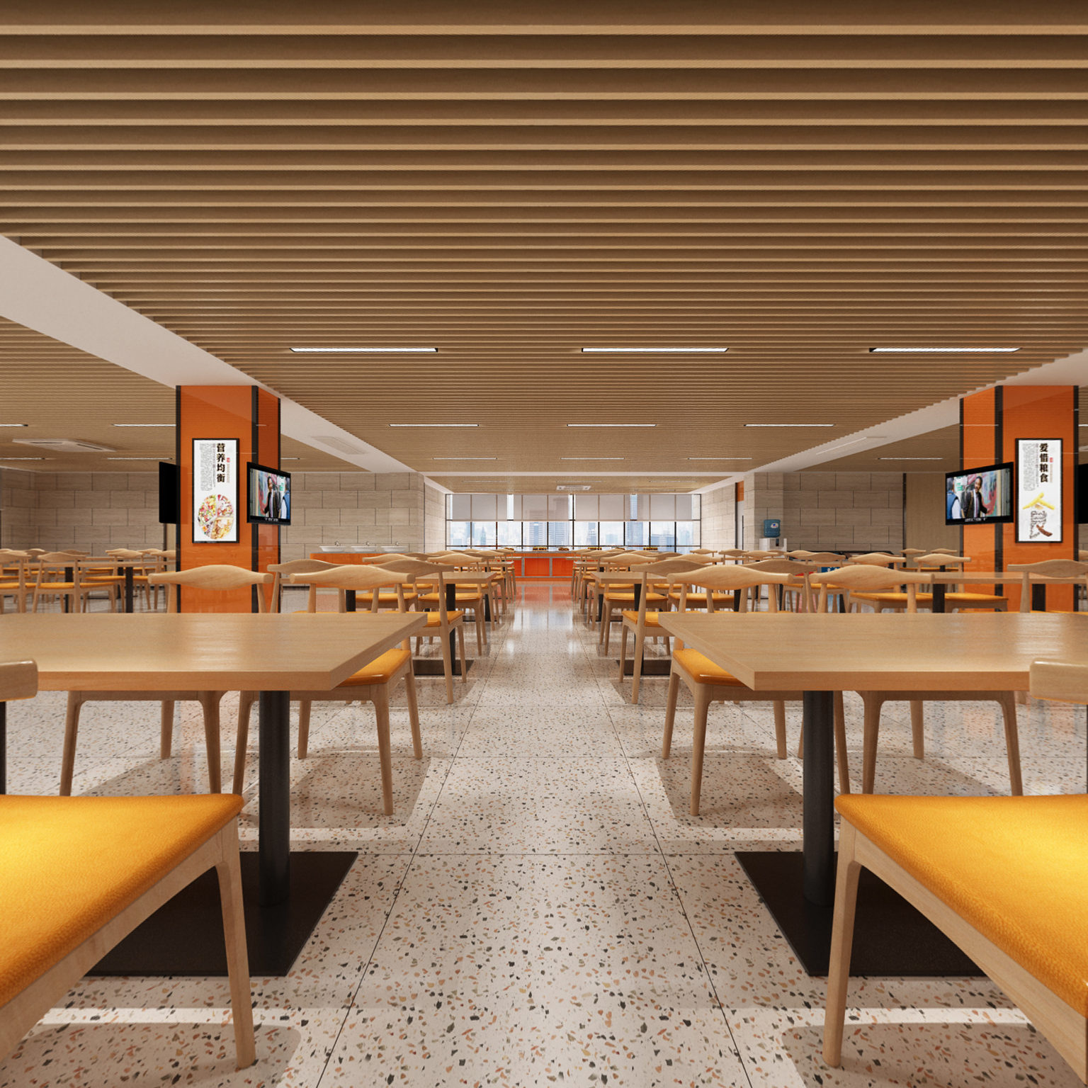 全景北欧食堂桌椅3d模型