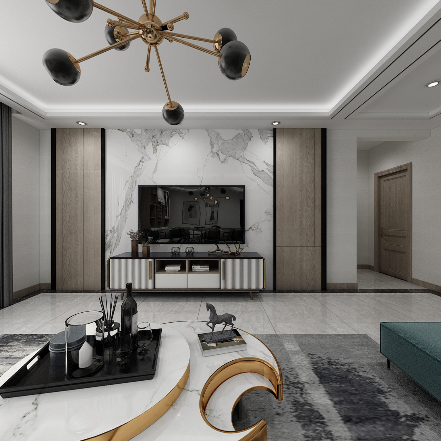 全景现代简约客餐厅3d模型