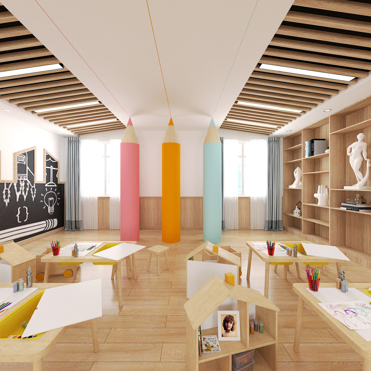 全景北欧幼儿园 美术室3d模型