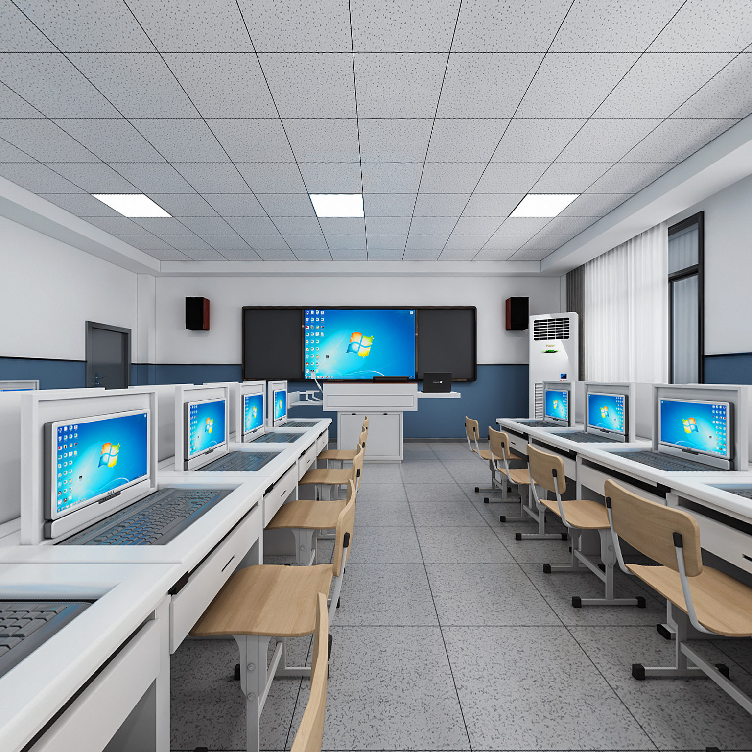 全景现代计算机教室3d模型