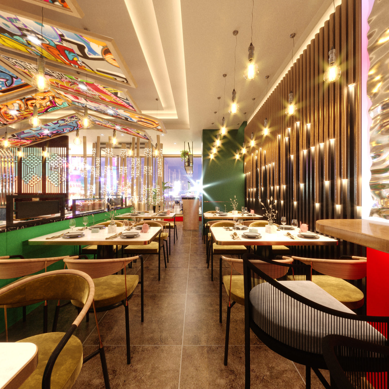 全景后现代餐饮空间 川菜馆3d模型