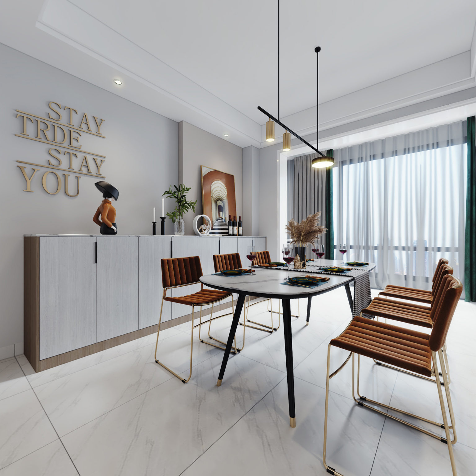 全景北欧客餐厅3d模型