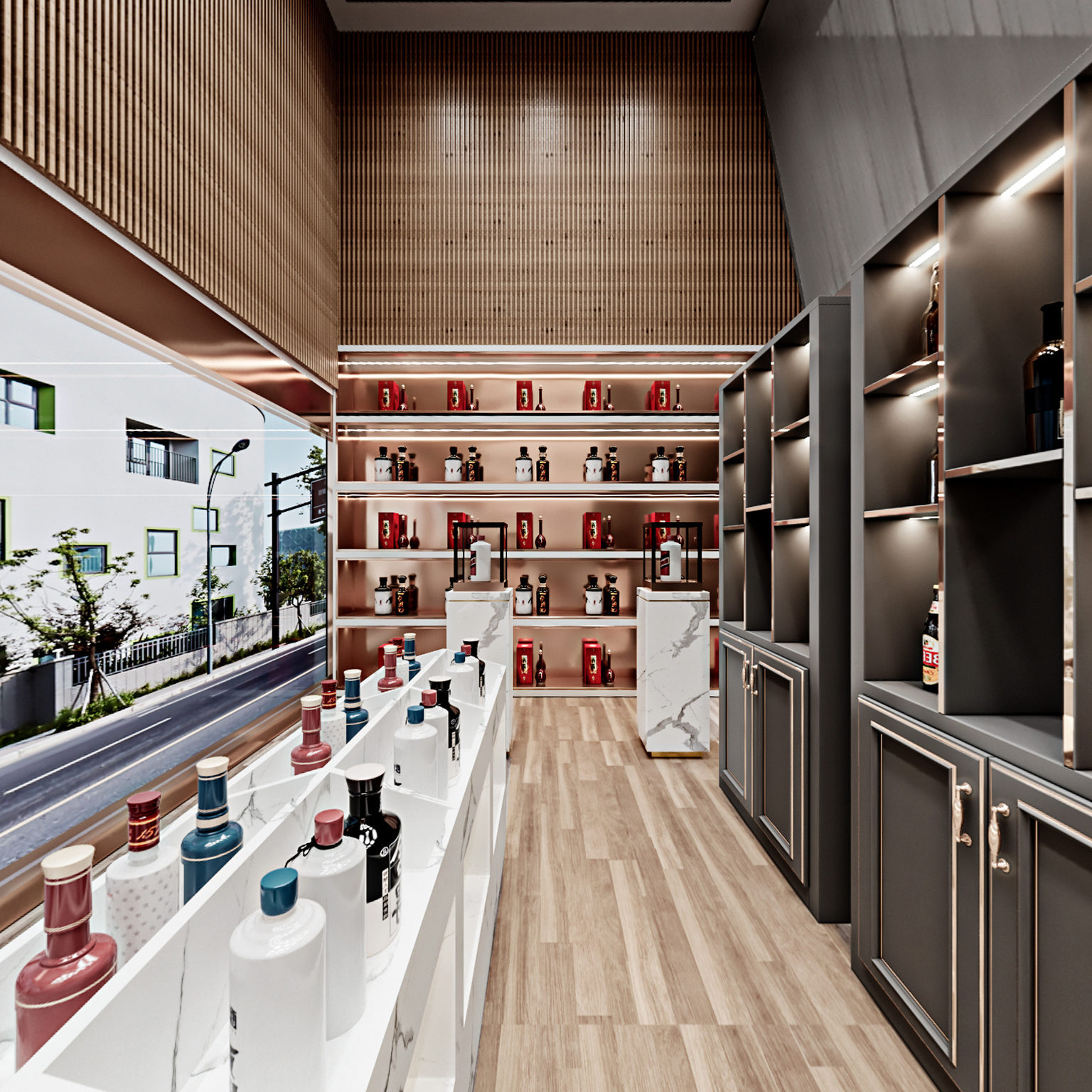 全景现代酒行 展柜 展架 酒3d模型