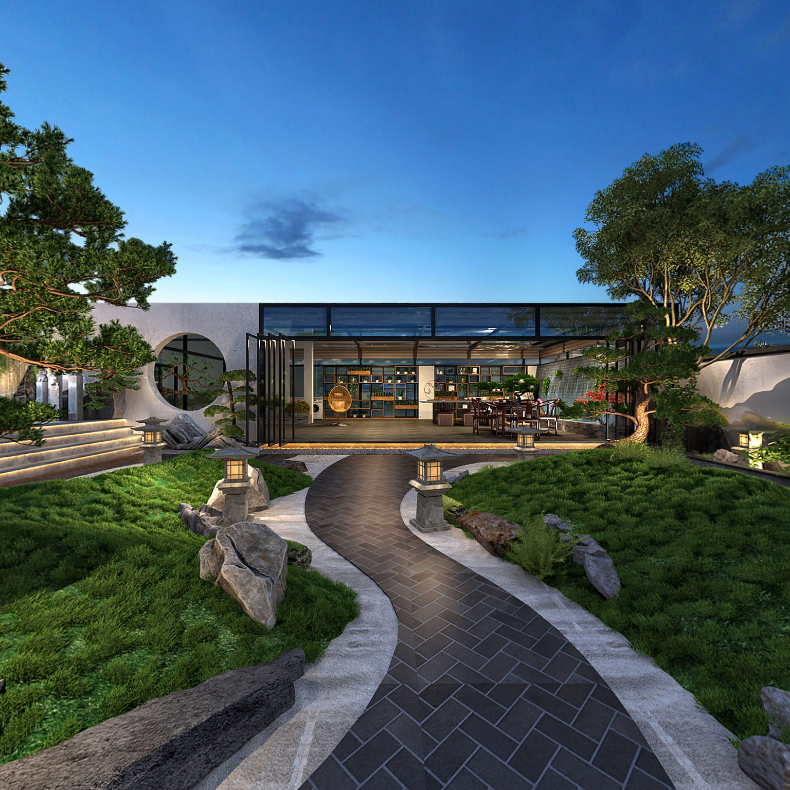 全景现代景观小品3d模型