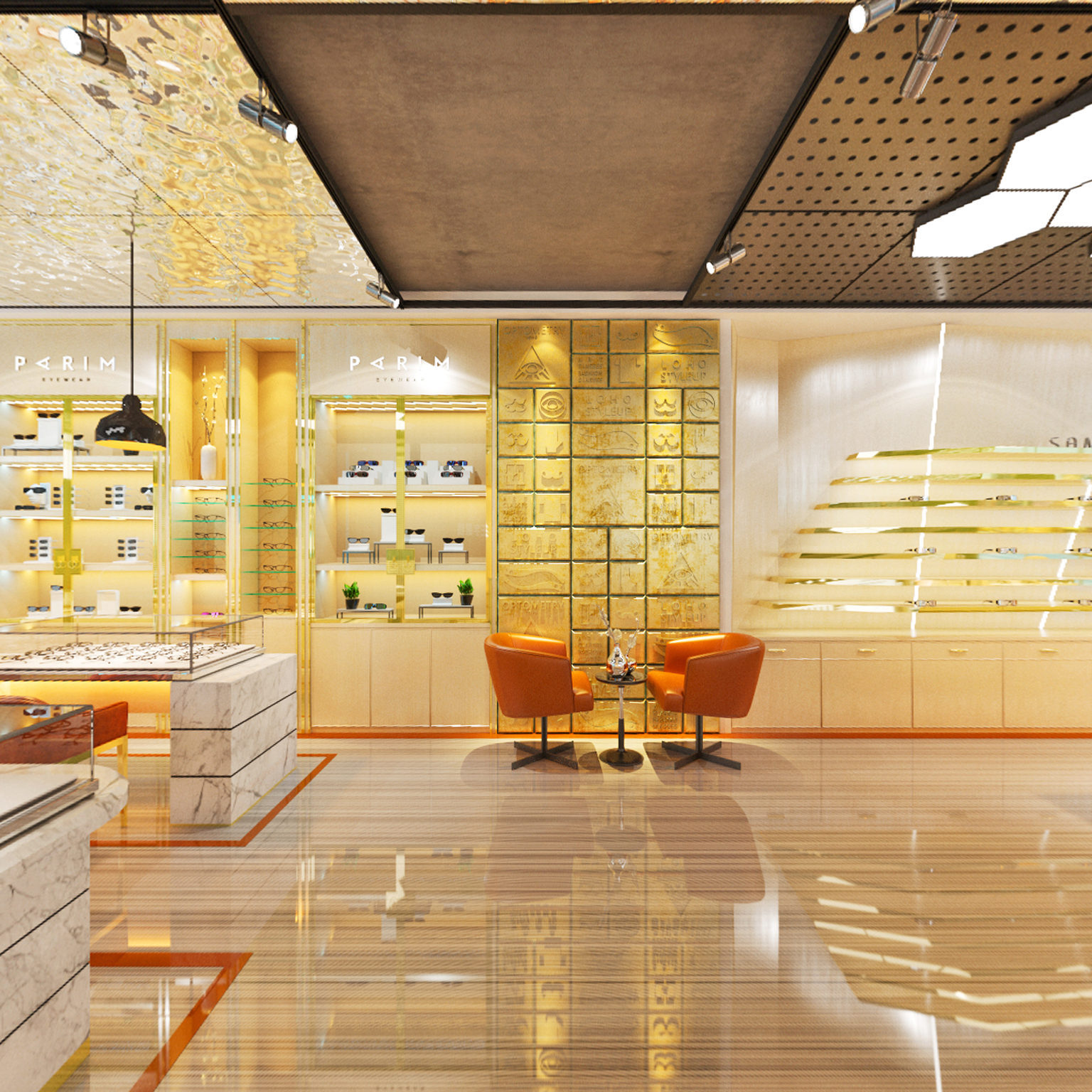 全景现代眼镜店 专卖店 精品柜 中岛 橱窗 形象墙3d模型