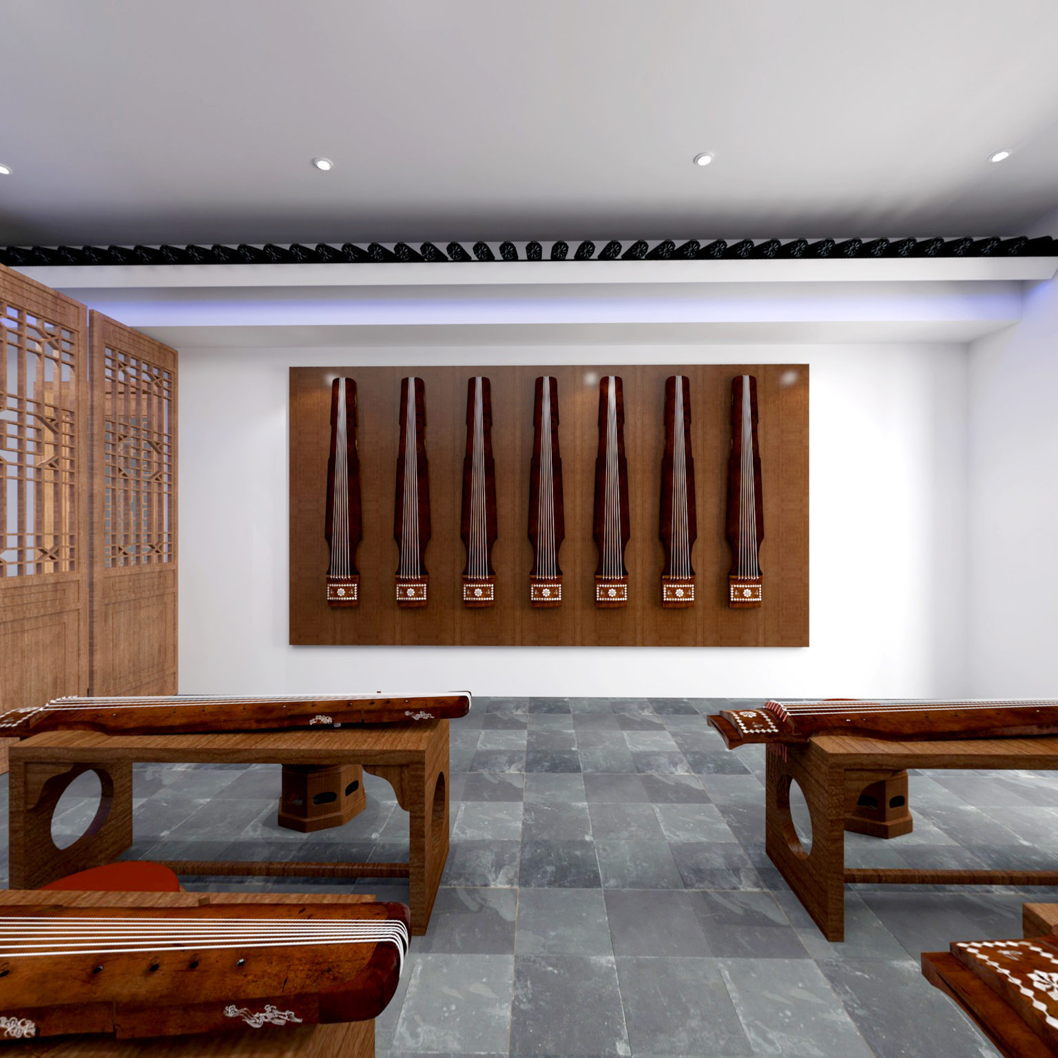 全景新古典古筝教室3d模型