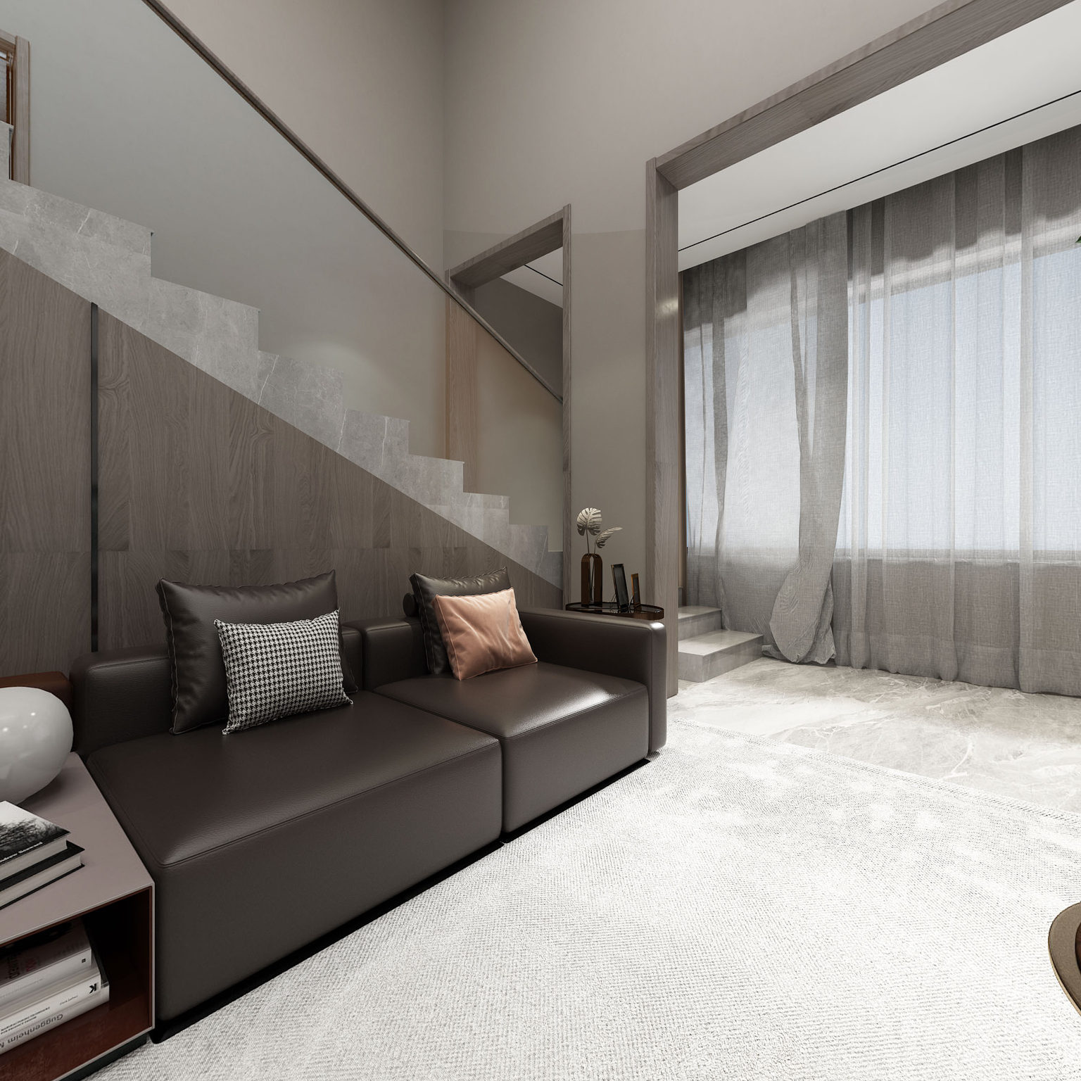 全景现代别墅复式客厅3d模型