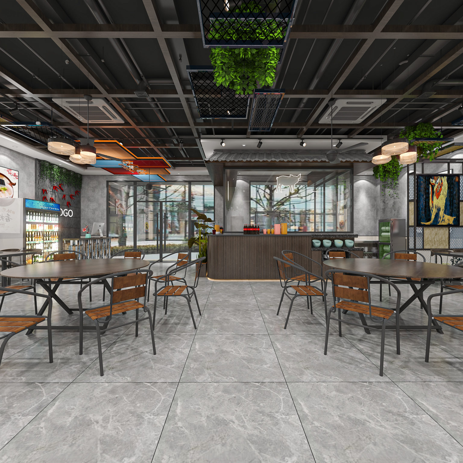 全景工业风餐馆 餐厅3d模型