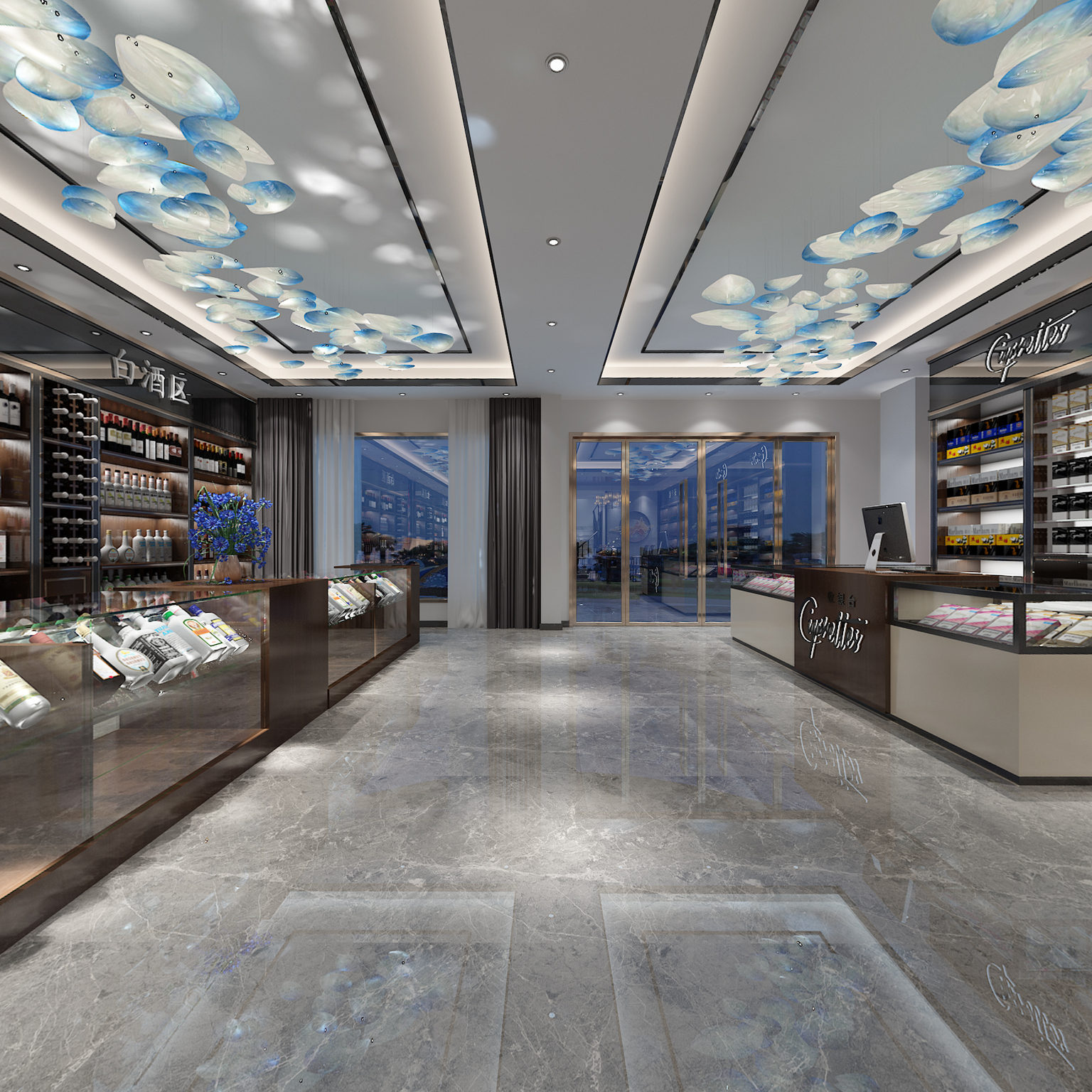 全景新中式烟酒店 展柜3d模型