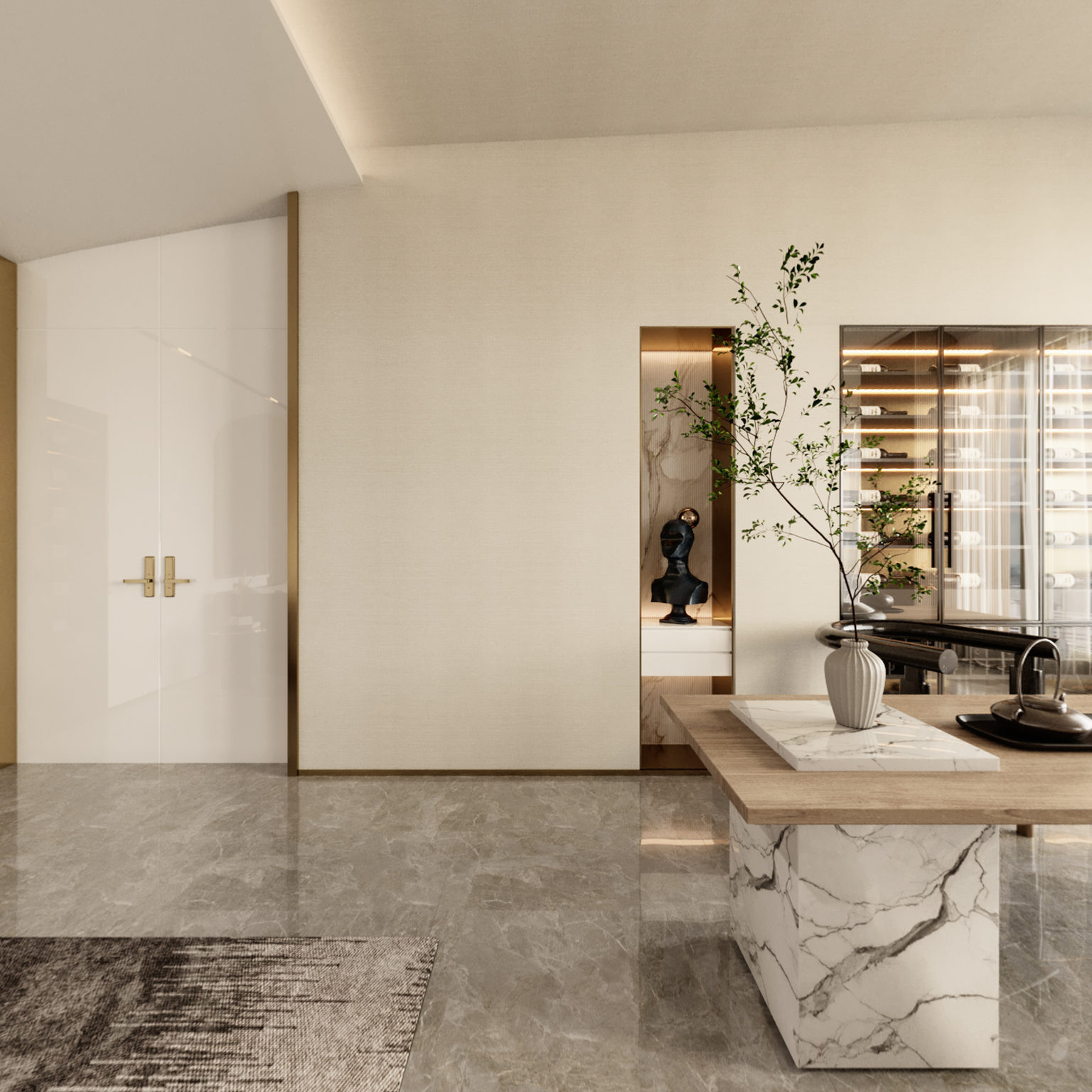 全景现代董事长办公室 茶室 茶桌椅 办公桌椅 休息区 沙发 茶几组合