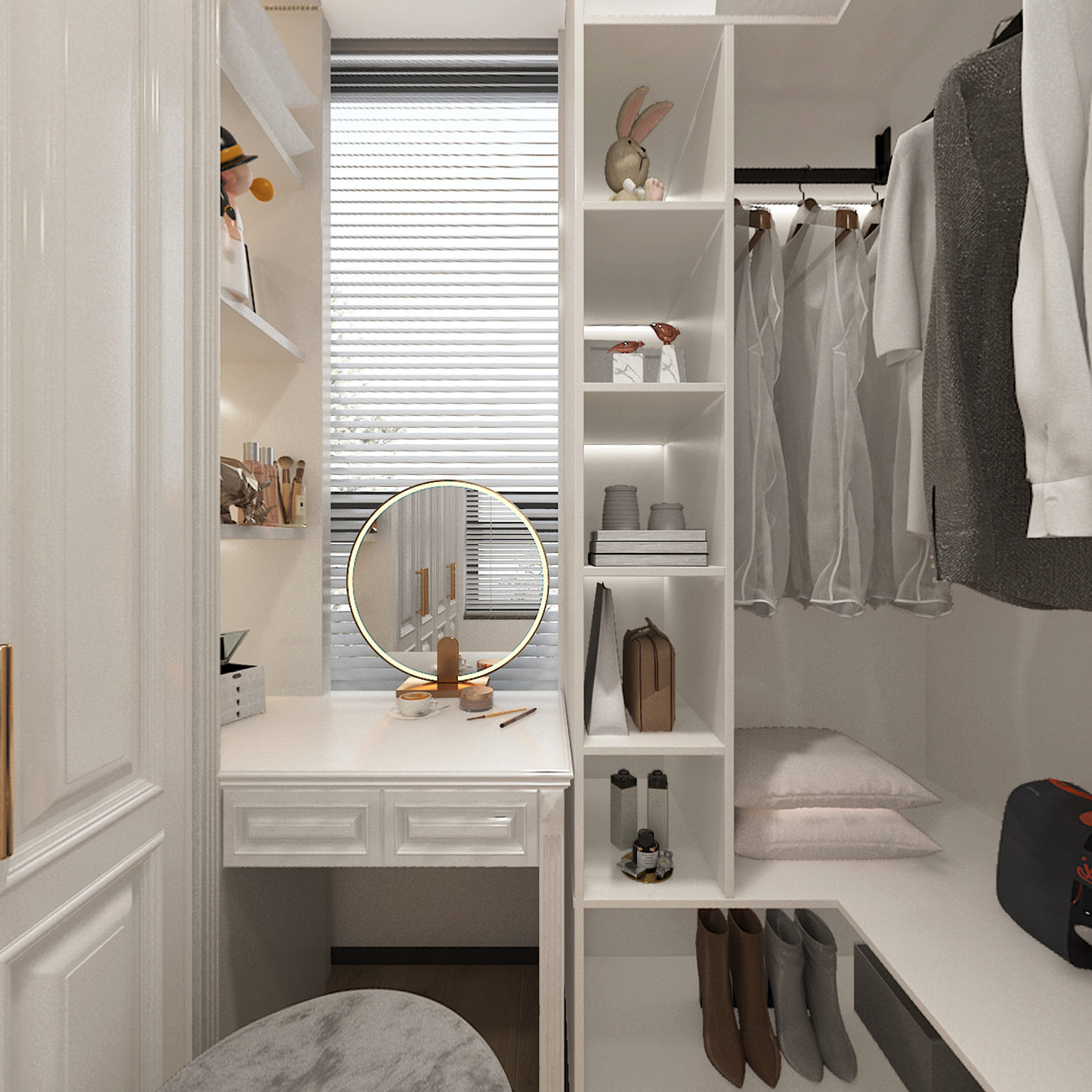 全景法式衣帽间 梳妆台 衣柜3d模型