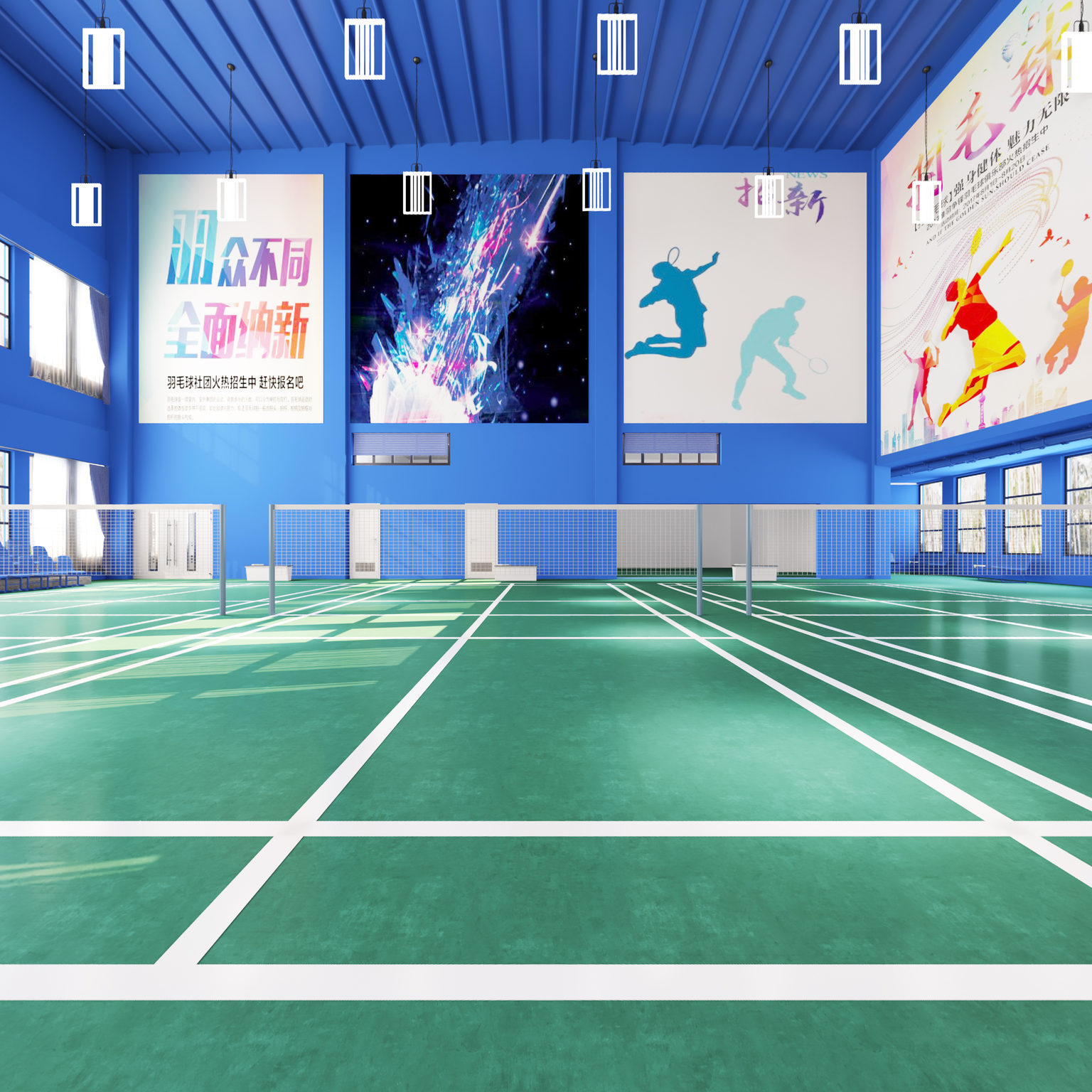 全景现代羽毛球馆3d模型
