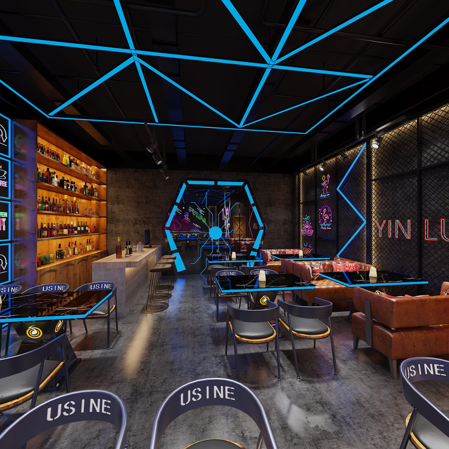 全景工业风酒吧3d模型