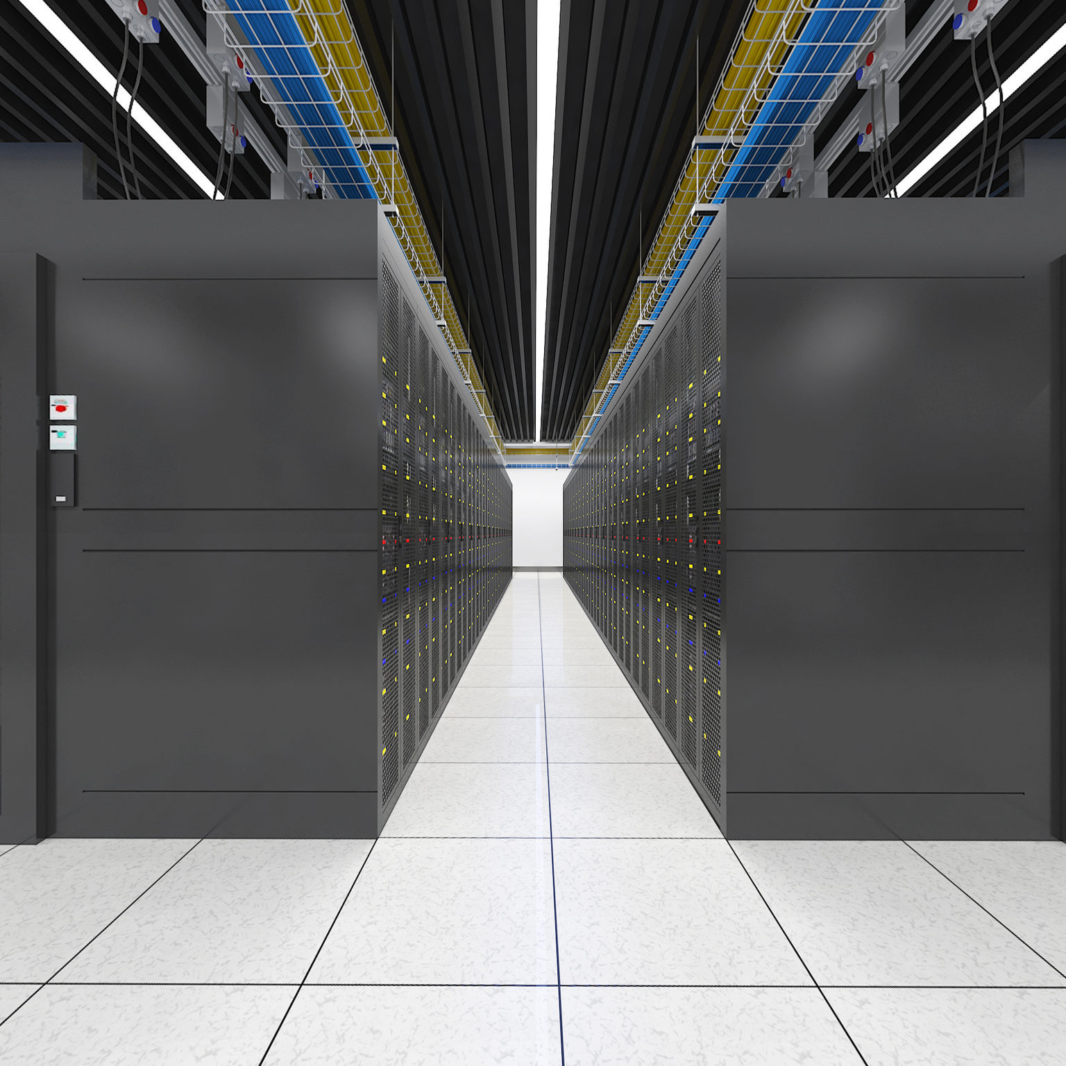 全景现代数据中心 机房 机柜 网格桥架3d模型