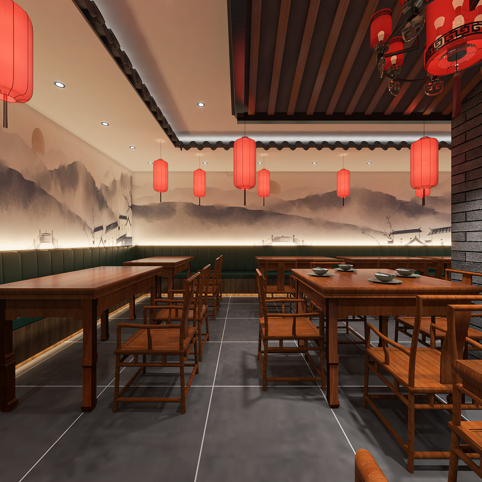 全景中式快餐厅3d模型