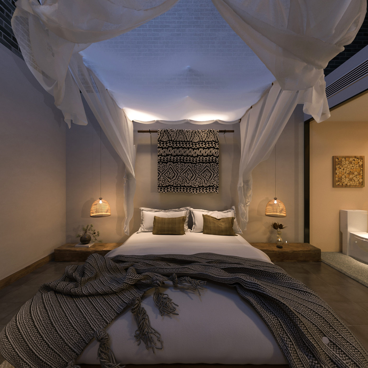 全景侘寂卧室3d模型